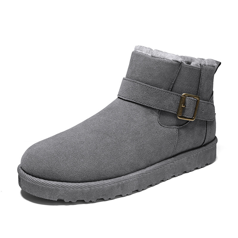 Winter high top plush snow boots northeast wearing, casual buckle cotton for men, suede Korean version solid color bread shoes