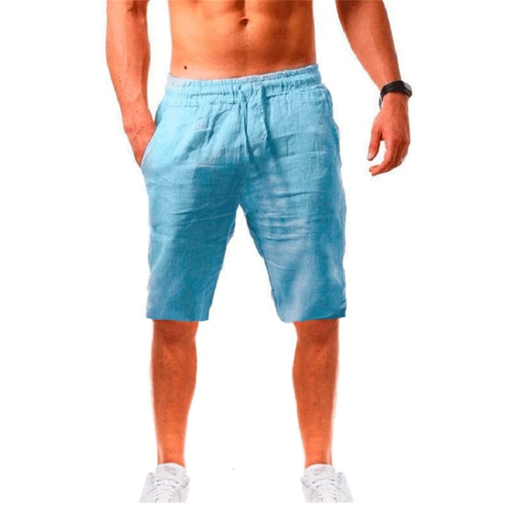 New Men's Cotton Shorts Pants Male Summer Breathable Solid Color En Trousers Fiess Streetwear Lace Up Bottoms