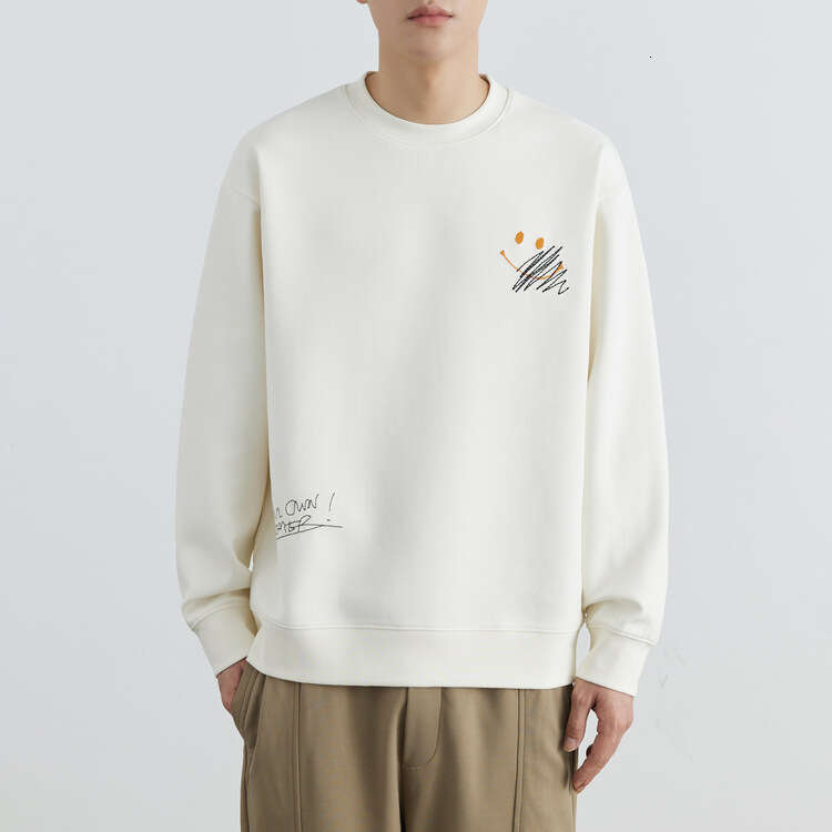 Men's Smiling Embroidered Round Neck Hoodie For Men 2024 Spring And Autumn New Trendy Versatile Hoodie