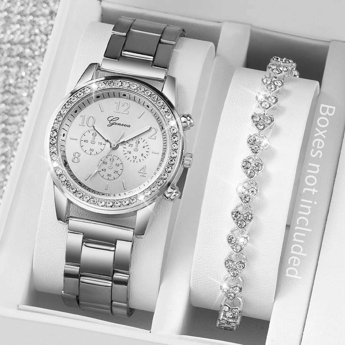 Fashion Women Stainless Steel Silver Color Quartz Watch Diamond BraceletX240920