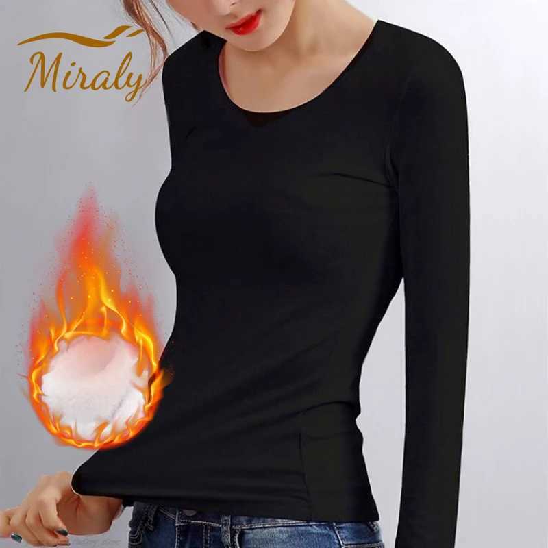 Fall Winter Warm Long Sleeve Tops Thermal Underwear Women Velvet Tops Fleece Slim Fit T-Shirt Casual Basic Blouse Tops Tees M240920
