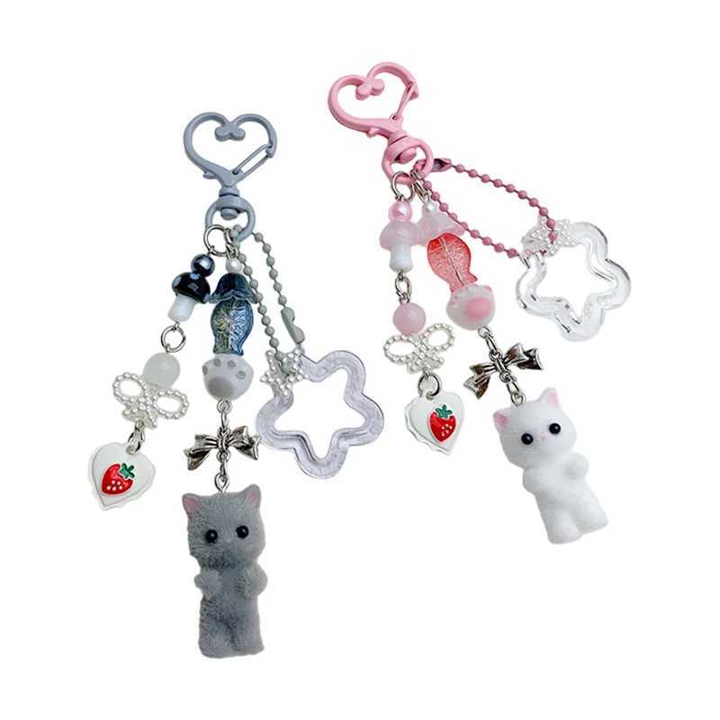 Cute Flocked Kitten Five Star Cat Claw Love Keychain Phone Chain Anti Loss Hanging Rope Pendant Earphones Camera ChainXJ250319