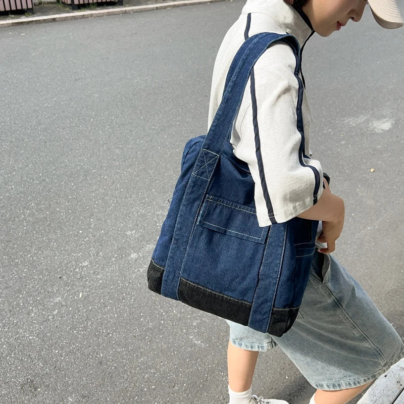 Womens dualpurpose shoulder bag and backpack denim blue large capacity travel shopping handbag latest Rucksacks womens 240919