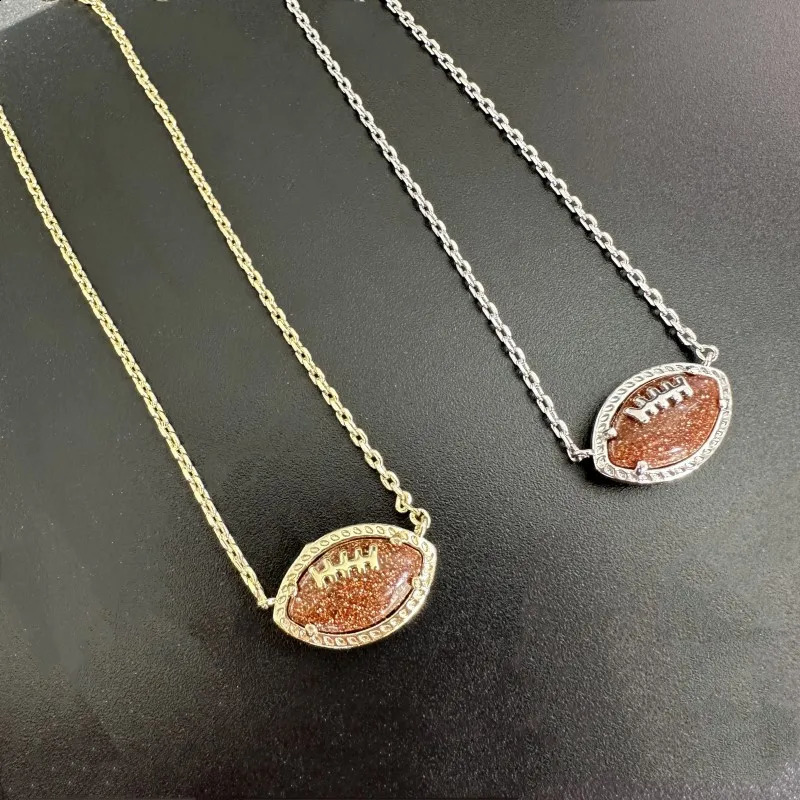 Designer YEEVAA Orange Goldstone Football Pendant Necklace Fashion Jewelry Unique Gift 240919