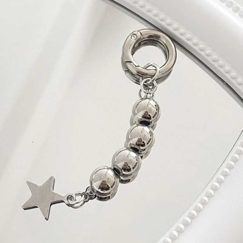 Y2K Round Beads Keychains Star Metal Key Rings For Women Men Friendship Gift Handbag Decoration Handmade JewelryX240919
