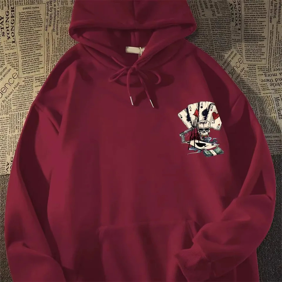 Trend Poker Skull Printing Europe and America Hip Hop y2k Hoodies Mens Sweatshirts Autumn Oversized Long Sleeves Street Tops 240912