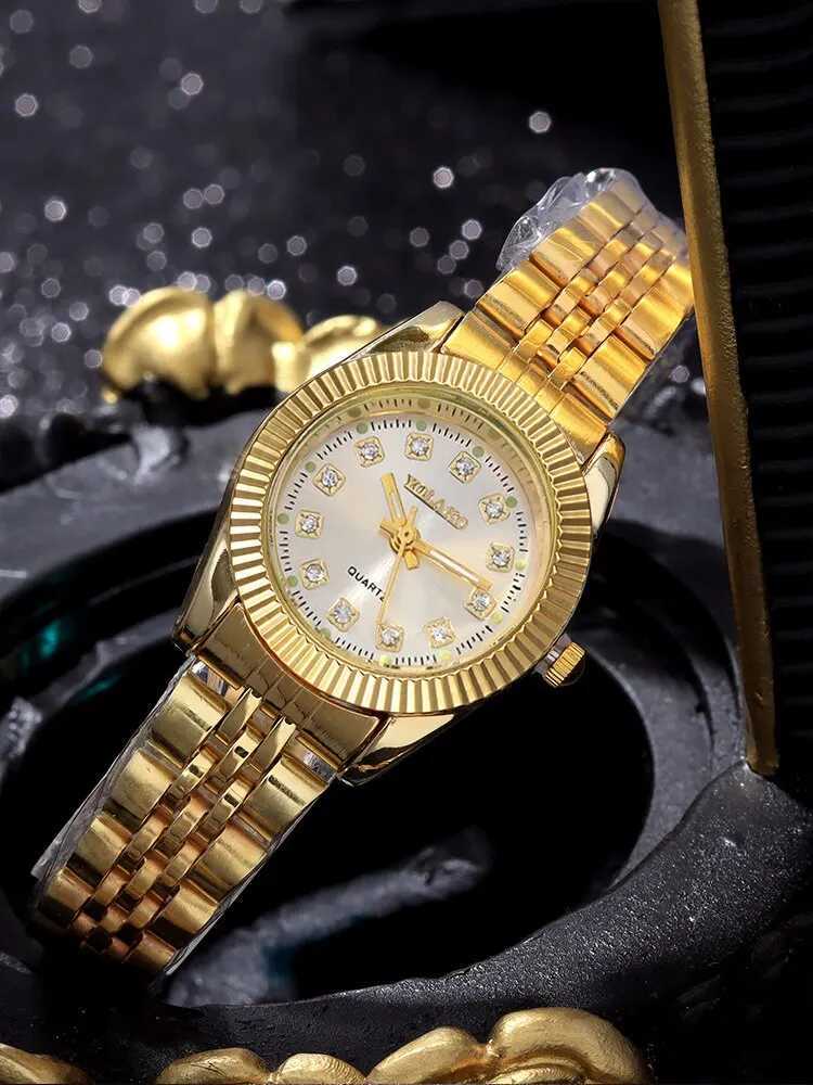 1 PCs Fashion Gold Steel Band Womens Quartz WatchX240920