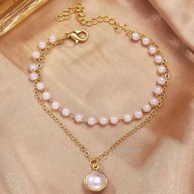 2/1Pcs Fashion Women Leather Strap Quartz Watch Elegant Pearl Bracelet Fashion Wristwatch Casual Ladies Watches Bracelet SetX240920