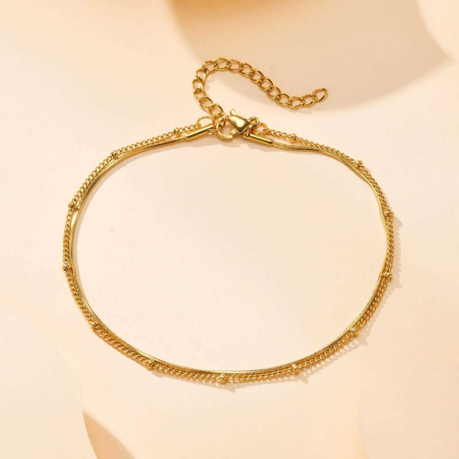 Vnox Layered Snake Chain Anklets WomenSatellite Beads Ankle Chain BraceletGold Plated Minimalist Simple Bracelet on Leg Y240920