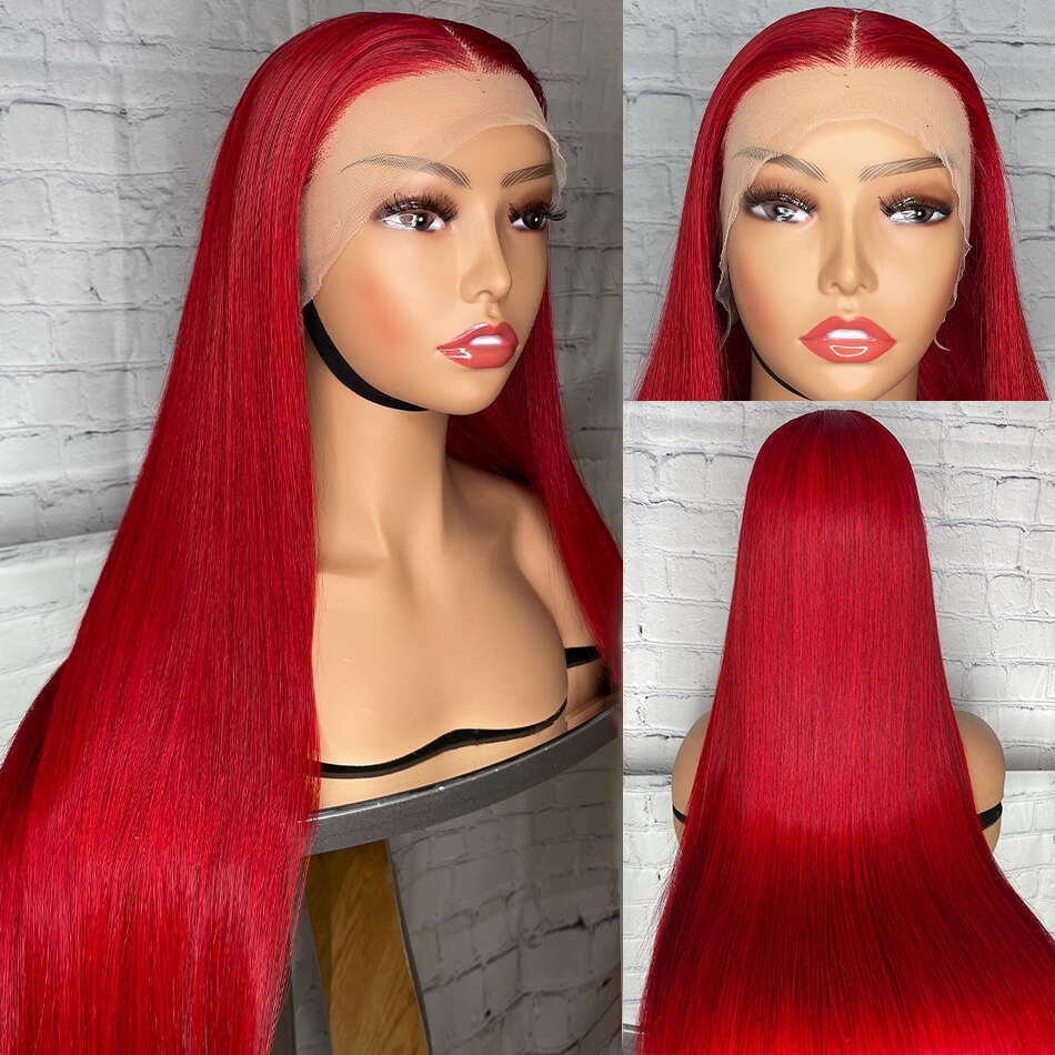30Inch Brazilian 13x6 HD Front Human Hair Wigs 220% Red Color Bone Straight 13X4 Transparent Lace Frontal Wig For Women