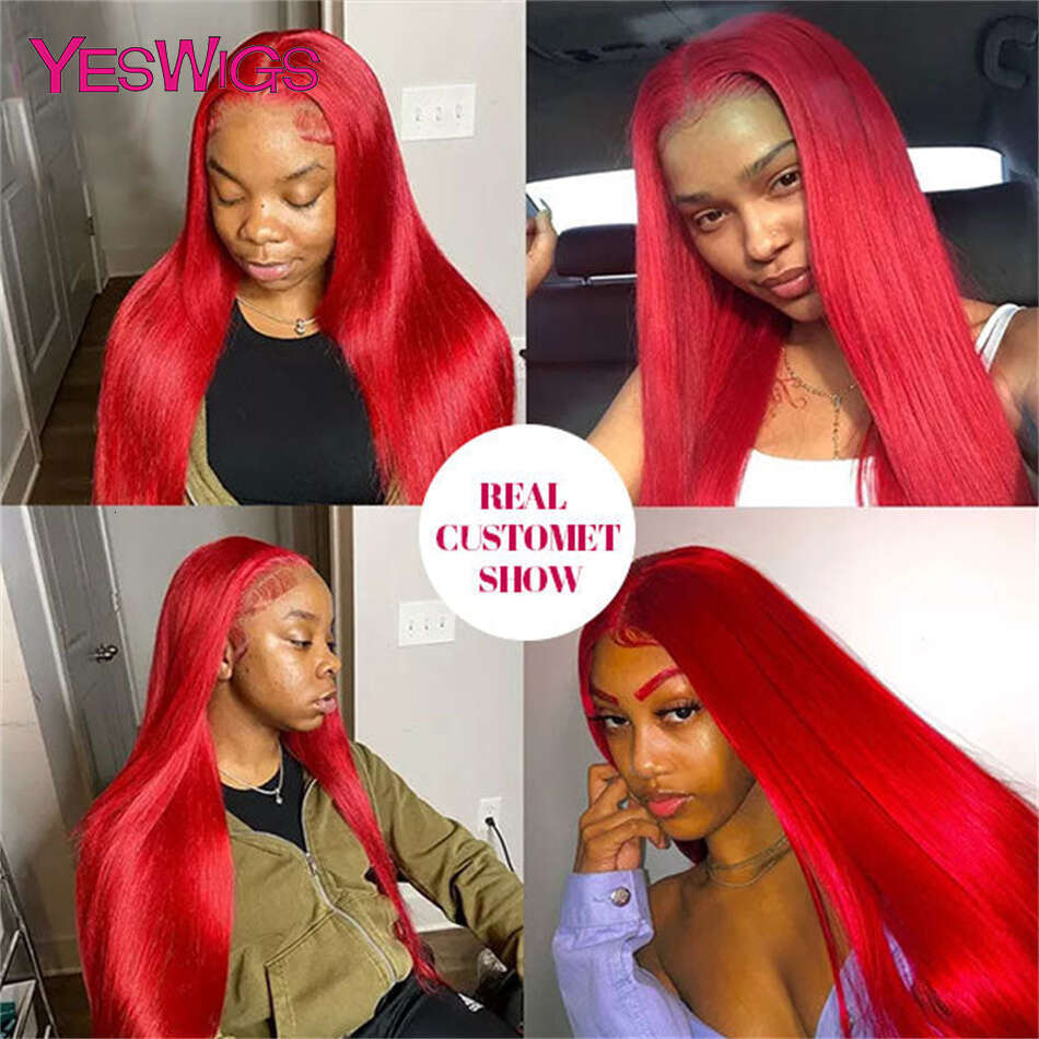Bury 99J 13x4 Straight Front Wigs For Women 30 Inch Hot Red Colored Transparent Lace Frontal Wig Human Hair