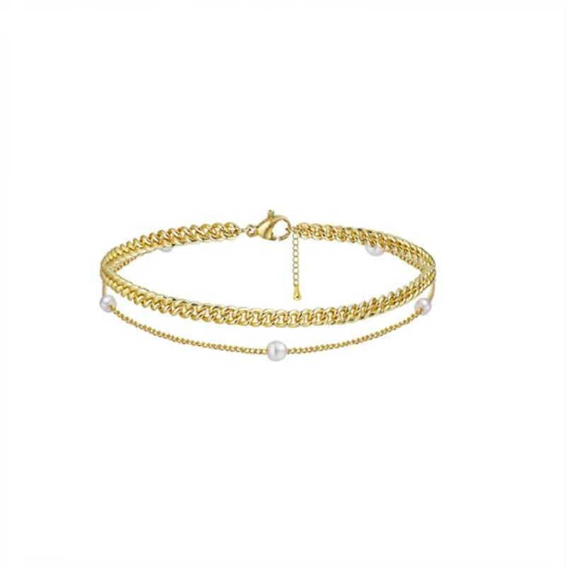 Boho Double Layers Anklets For Women Gold Color Metal Pearl Ankle Bracelet Summer Beach Ankle Chain Foot Jewelry Accessories Y240920