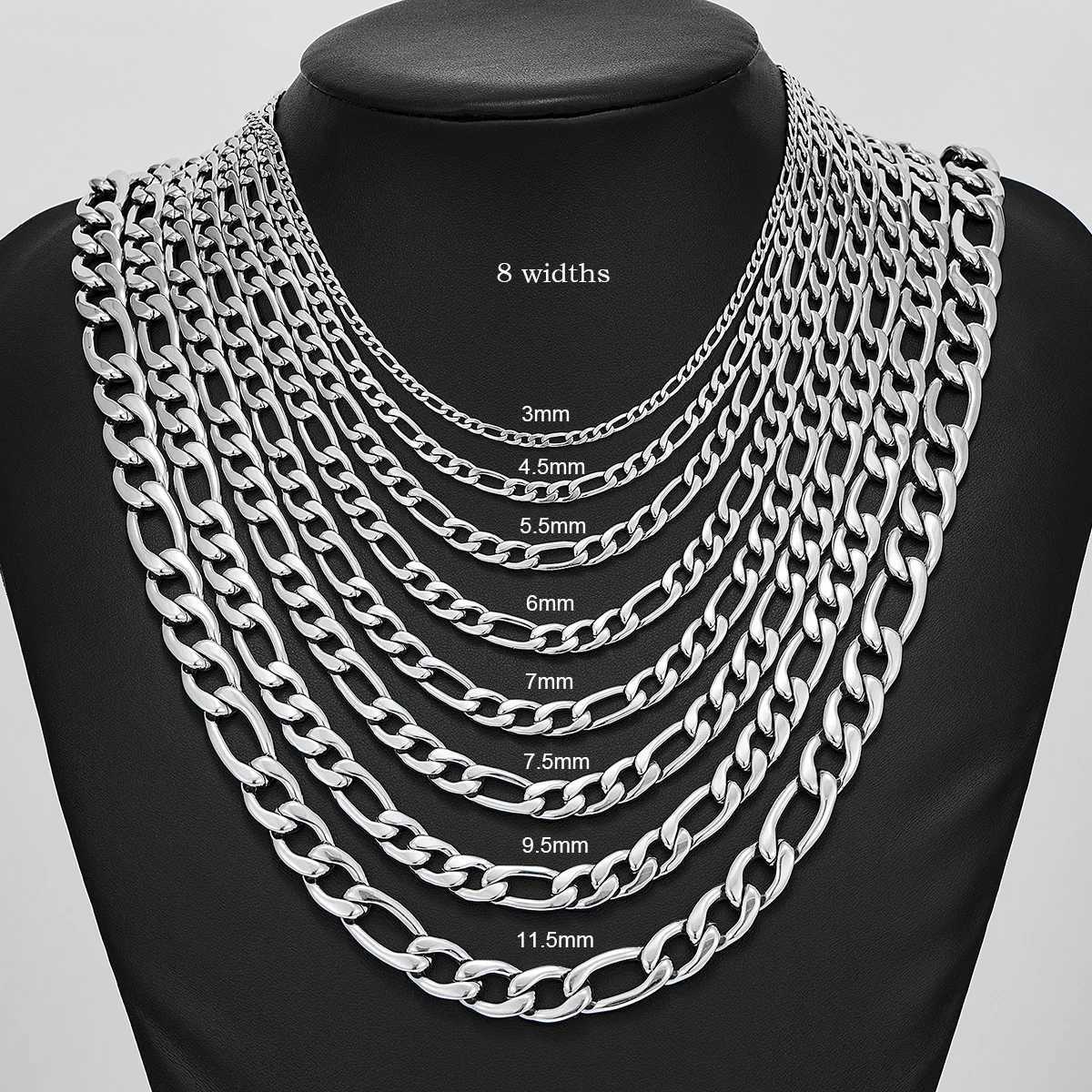 3mm-11.5mm Widt Stainless Steel Figaro Link Chain Classic Curb Necklace Sliver Color for Men Women Jewelry 14 to 40 InchesX240919