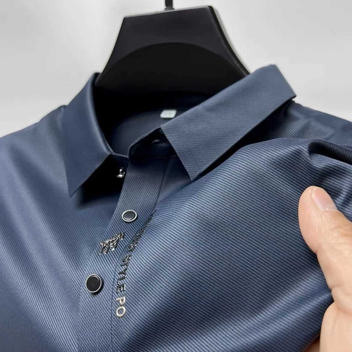 Ice Silk Embroidery Polo Shirt 2024 New Summer Lapel Elasticity T-shirt Korean Fashion Short Sleeve Business Casual Men ClothingX240920