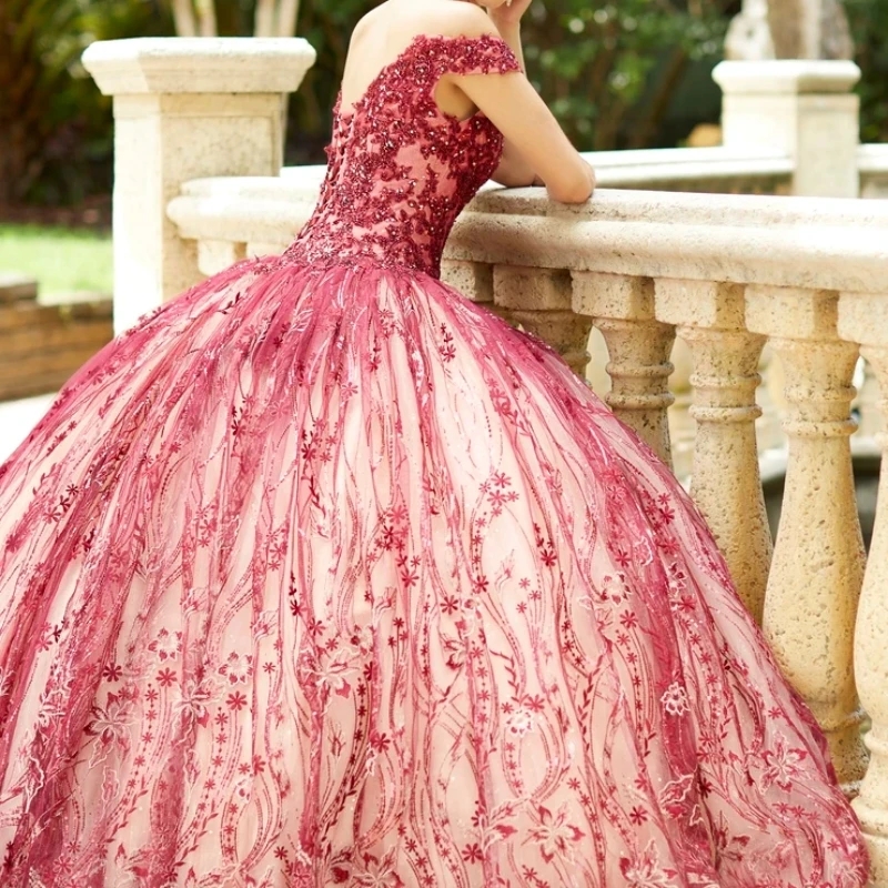 Red Quinceanera Dress 2025 Sparkly Beading Crystal Sequin Lace Tull Quinceanera XV Sweet 16 Ball Gown Vestidos De 15 Anos