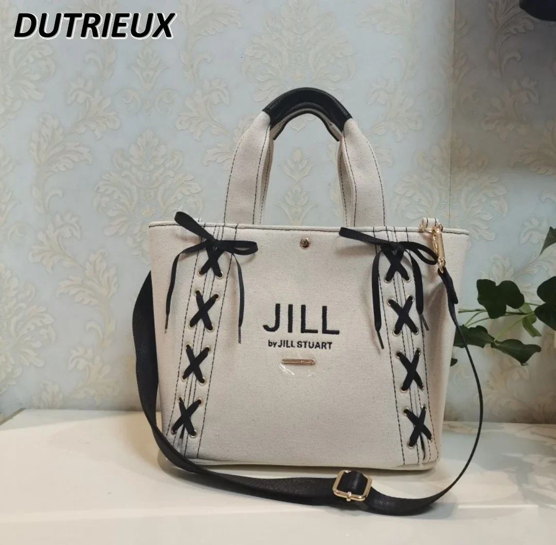 Sweet Cute Ladies Cosmetic Bags Japanese Style Lace Bow Canvas Handbag For Women Hand-Carrying Crossbody Bag Female