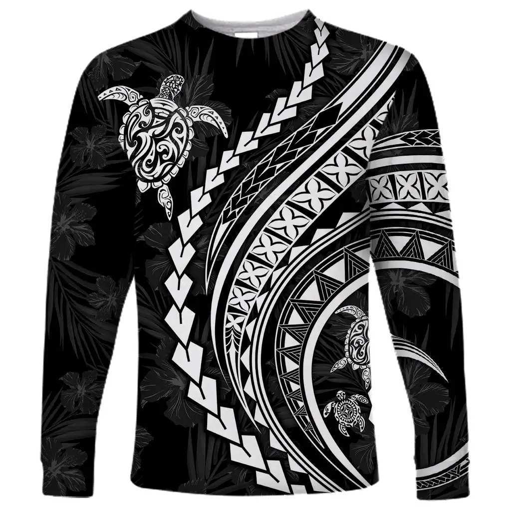 2024 new mens Polynesian long-sleeved T-shirt 3D printed turtle hibiscus luxury print mens autumn tops casual round neckX240919