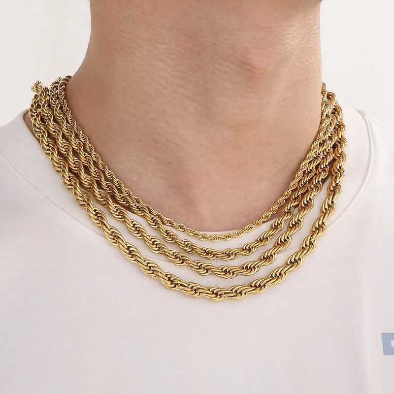 2mm-8mm Gold Color Twist Rope Chain Necklaces For Men Women Hiphop Stainless Steel Waterproof Chains Choker Necklace JewelryX240919