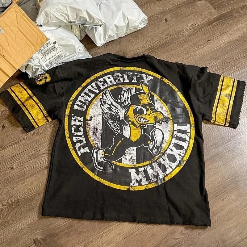 American Summer Hip-hop Rock Clothing Men Y2k Harajuku High Street Letter Cartoon Print Oversized Short-sleeved T-shirt Women 240815