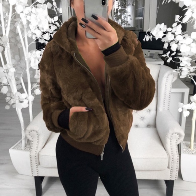 Teddy Women Winter Faux Fur Coat With Hood New Thick Fluffy Pockets Plush Hooded Jacket Ladies Autumn Overcoat Outerwear
