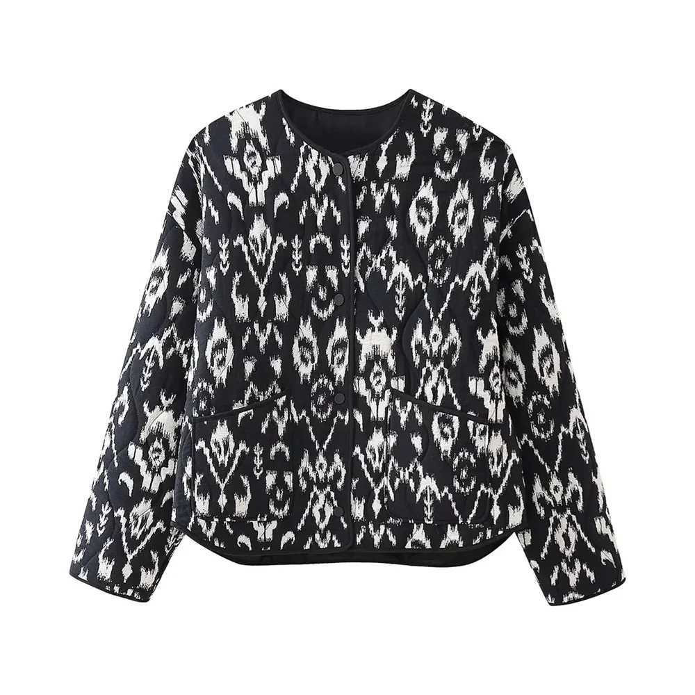Versatile Printed Quilted Round Face Jacket Coat 2024 Spring New Womens Fashion and Elegance Streetwear OutfitsX240920