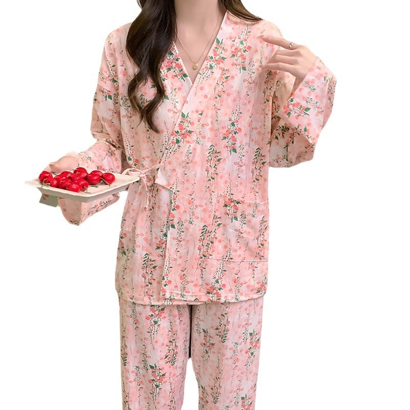 New sleepwear for women in autumn winter, long sleeved pants, comfortable and loose oversized cardigan, cotton home clothes that can be worn outside