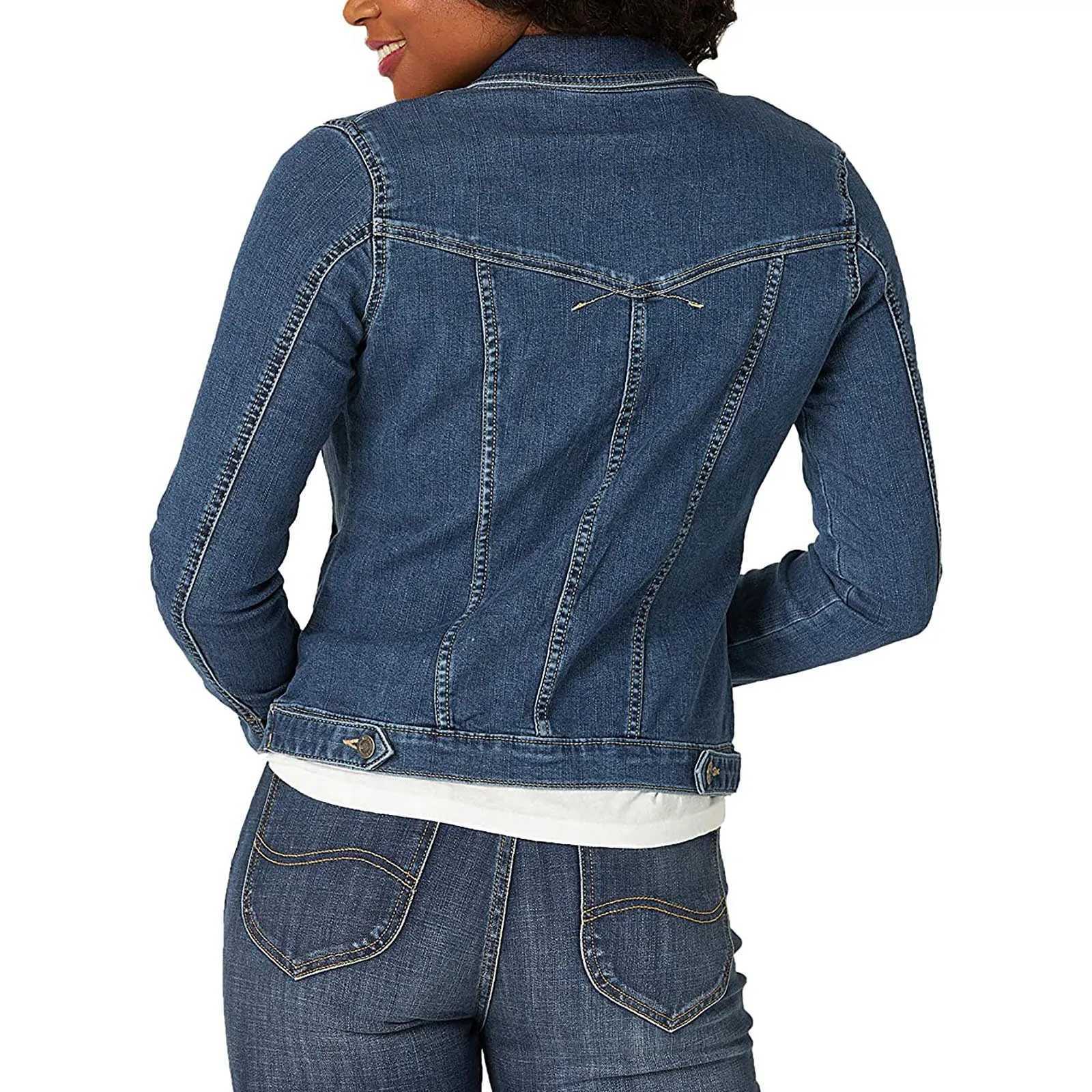 Womens Casual Denim Jacket Western Basic Lapel Button Up Long Sleeve Trucker Jean Jacket Biker Coat TopsX240920
