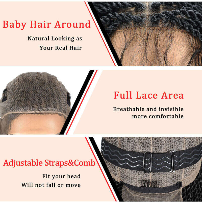 26 Inch For Black Women Faux Locs Goddess Full Braided Jumbo Knotless Synthetic Braid Lace Frontal Wigs