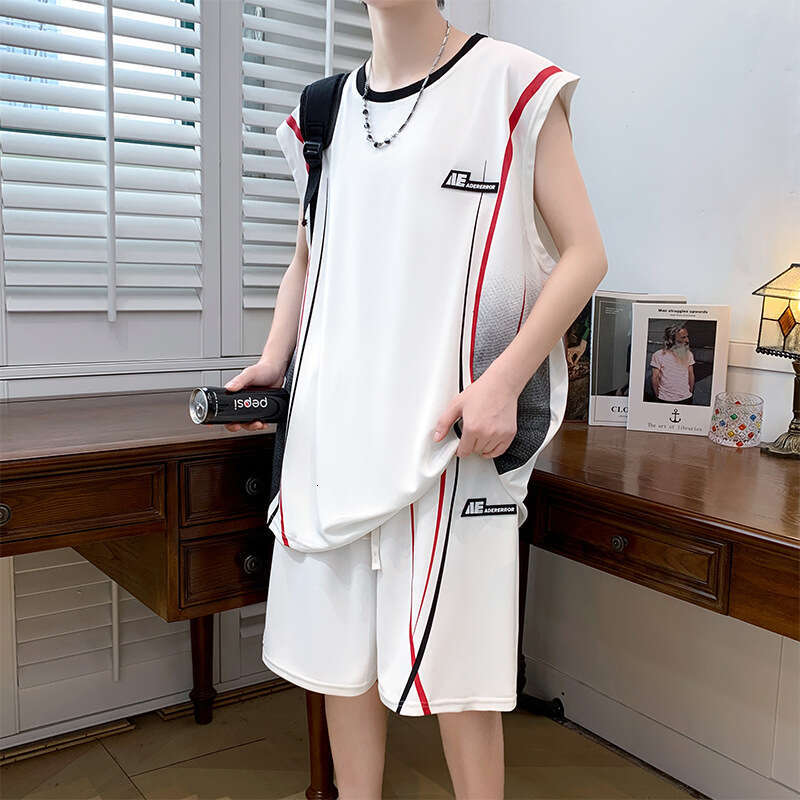 Summer Ice Silk Quick Drying T-Shirt For Boys Aged 13-15, Junior High School Student Tank Top, Jersey Set, 14 Big Boys Basketball Uniform