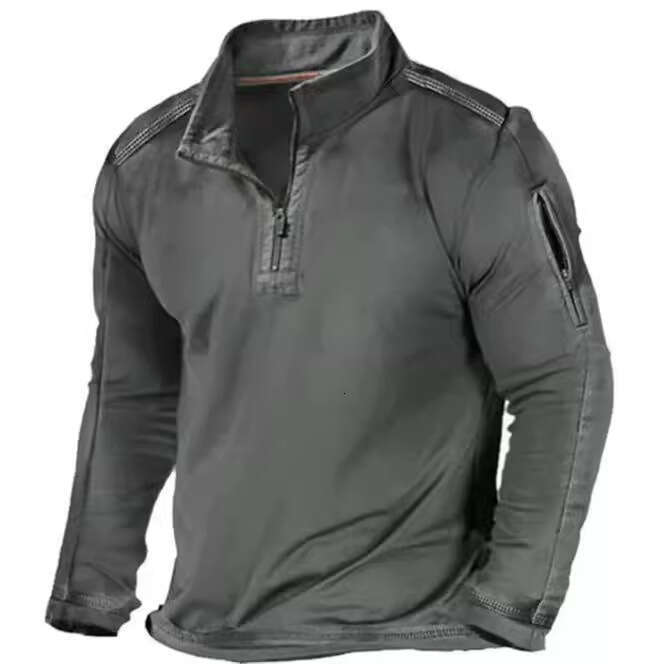Spring And Autumn Foreign Trade Large Men's Outdoor Zipper Pocket Half Pull Chain Collar Tactical Long Sleeve T-Shirt Casual Hoodie