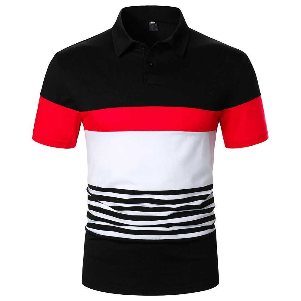 Men Short Sleeve Polo Shirt Contrast Color Splicing And Stripe Design Tops Streetwear Casual Fashion Men Lapel Polo ShirtX240920
