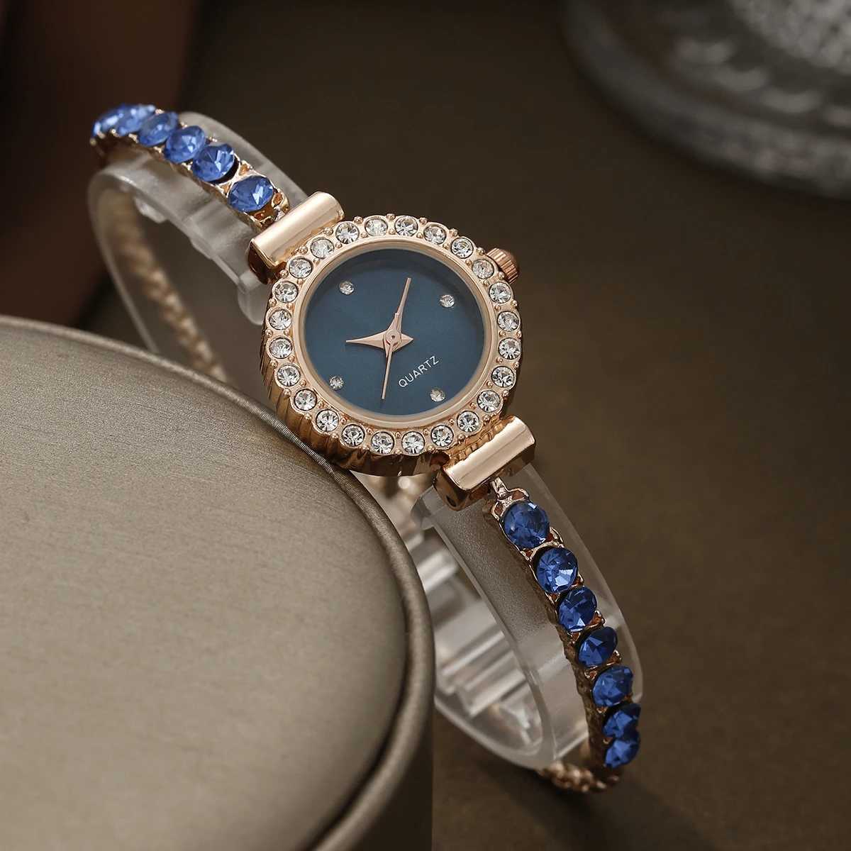 2PC Set Korean Womens Full Diamond Elegant Versatile Wrist Watch Quartz WatchX240920