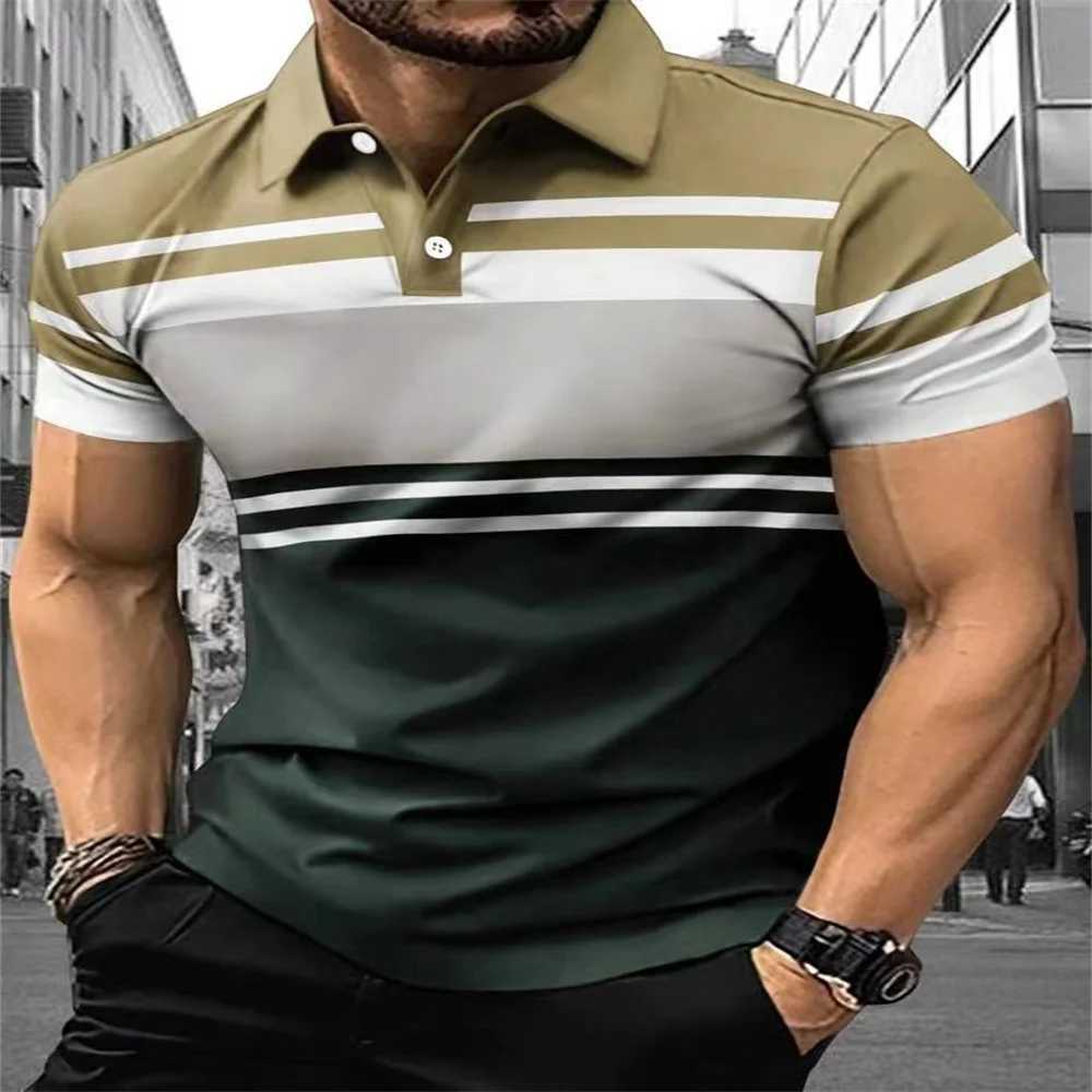 2024 New Summer Men Short Sleeved Polo Shirt Casual Splice Stripe Printing T-Shirt Mens Breathable Shirt Men Clothing S-3XLX240920