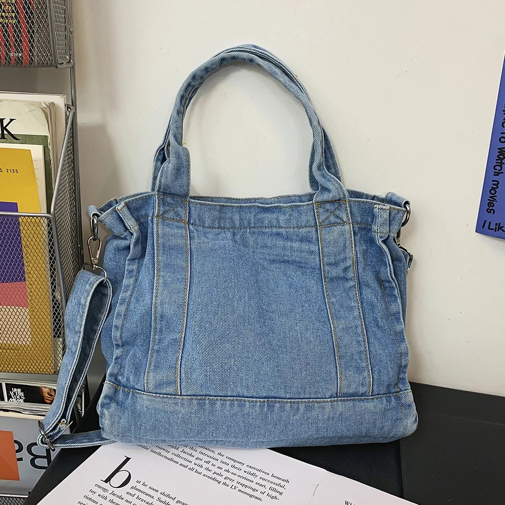 Denim cross body bag fashionable womens handbag casual large capacity adjustable shoulder strap multiple pockets 240919