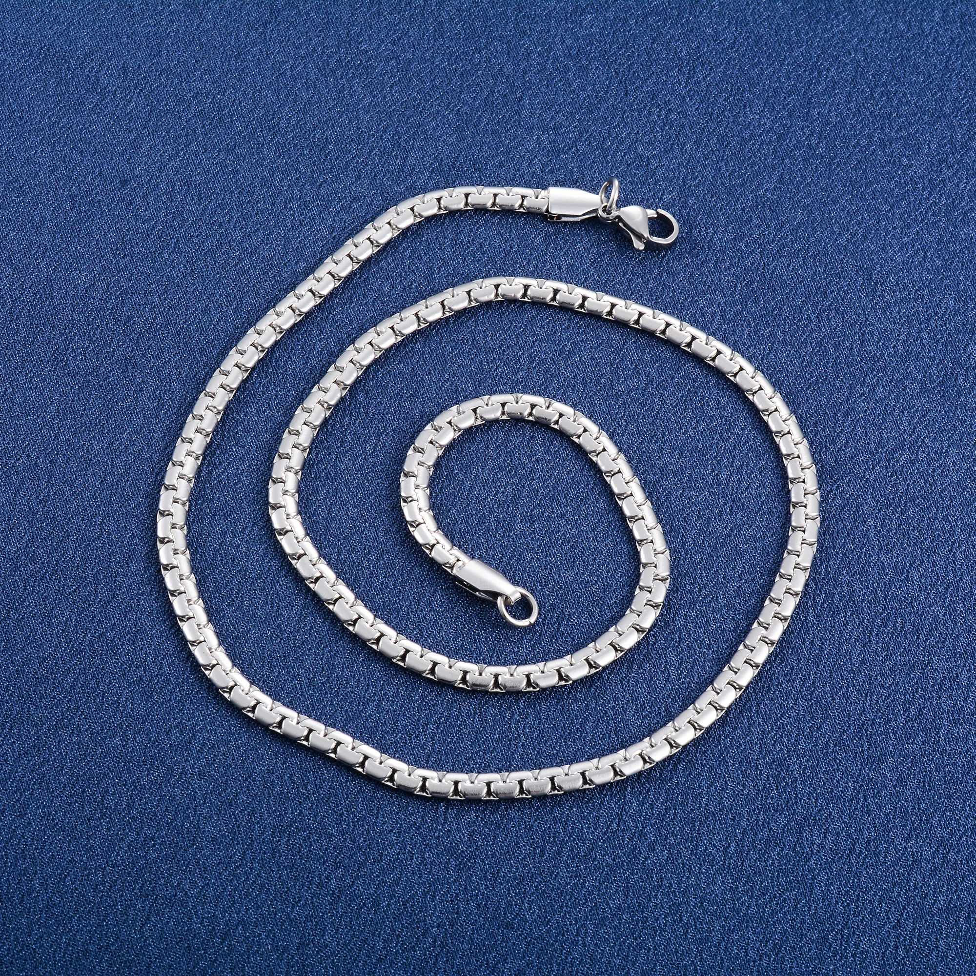 Stainless Steel Jewelry Accessories for Women Men Metal Flat Box Chain Necklace Choker on Neck Collarbone Waterproof DIY GiftX240919