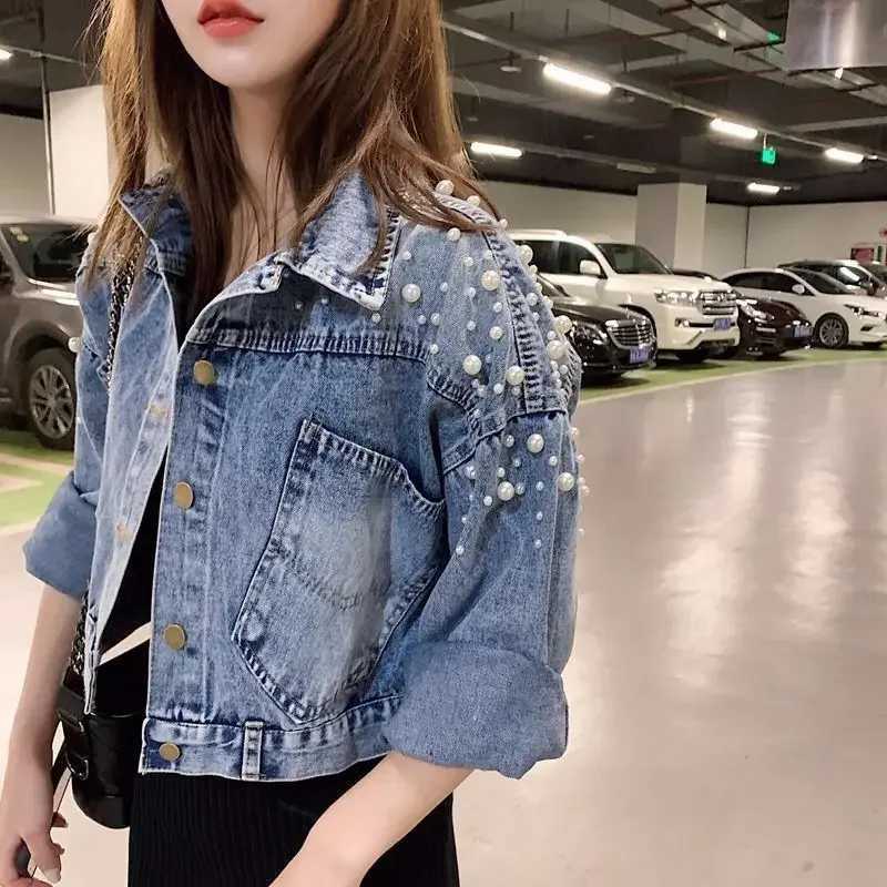Womens Spring Autumn New Style Denim Short Jacket 2024 Casual Slimming Loose Fit Embellished Korean Version Top JacketX240920