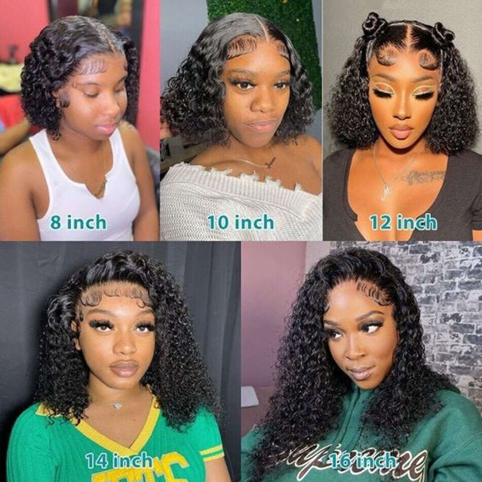 Glueless 8 16 Inch Kinky Human Hair Wig Wear To Go Pre Plucked Lace Peruvian Curly Bob Wigs For Women And Girls