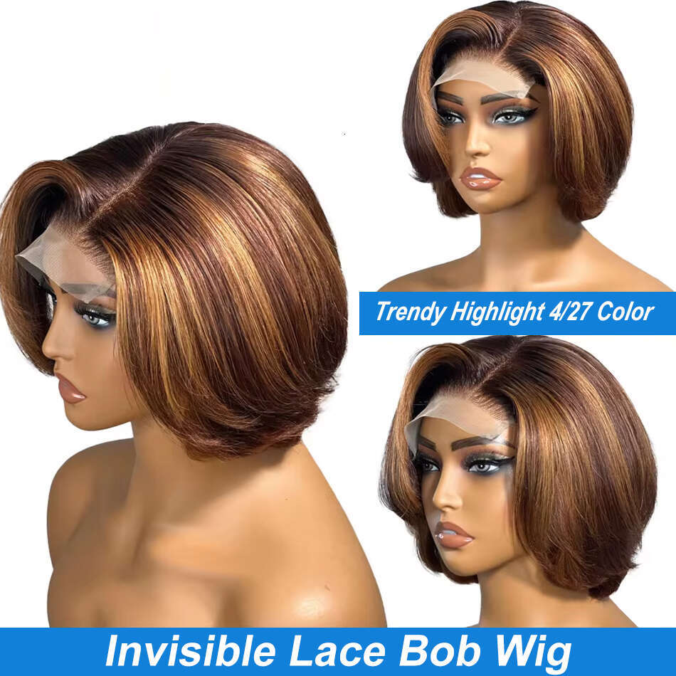 4/27 Highlight Ombre 4X4 Body Lace Front Bob Wigs Human Hair Brown Mix Blonde C Part Water Wave Closure Wig 250% For Women