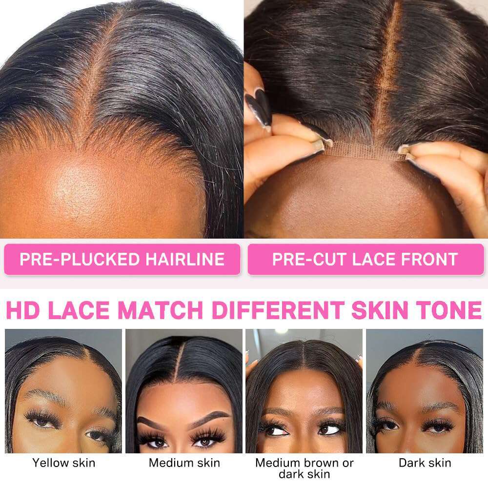 Short Bob Bone Straight 13X4 Front HD Lace Frontal Wig 200 Density Human Hair 8 10 12 14 16 inch For Black Women on Sale