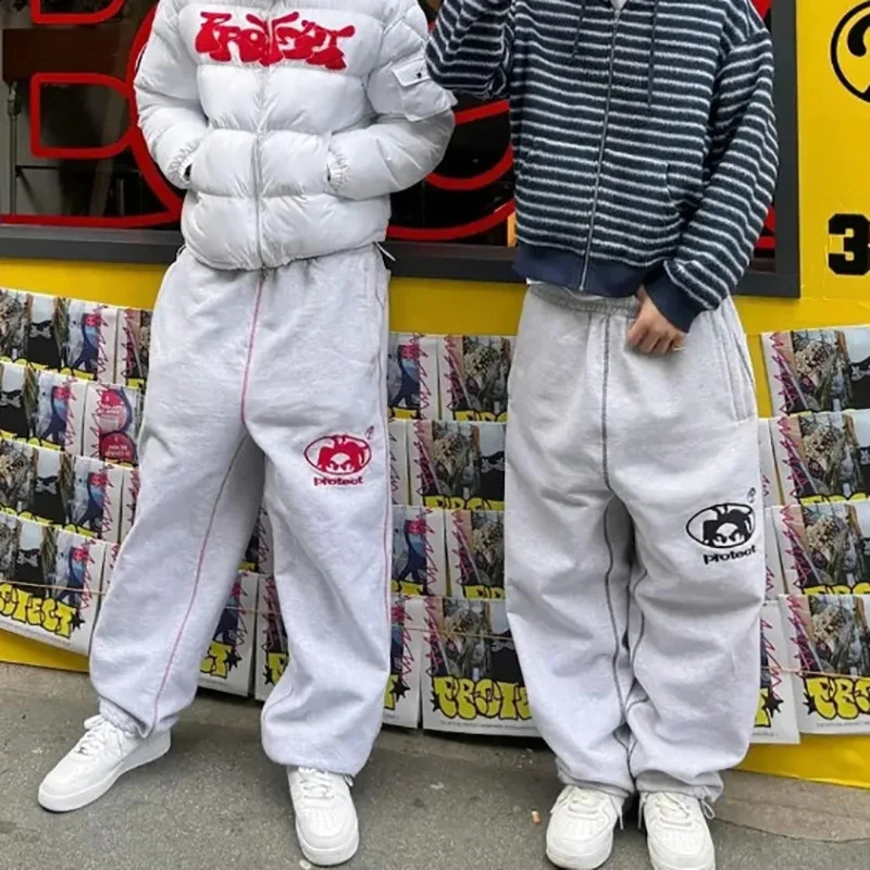 HOUZHOU Y2K Baggy Sweatpants womens retro letter embroidery sports pants mens street loose casual hip-hop jogging pants Trouser 240920