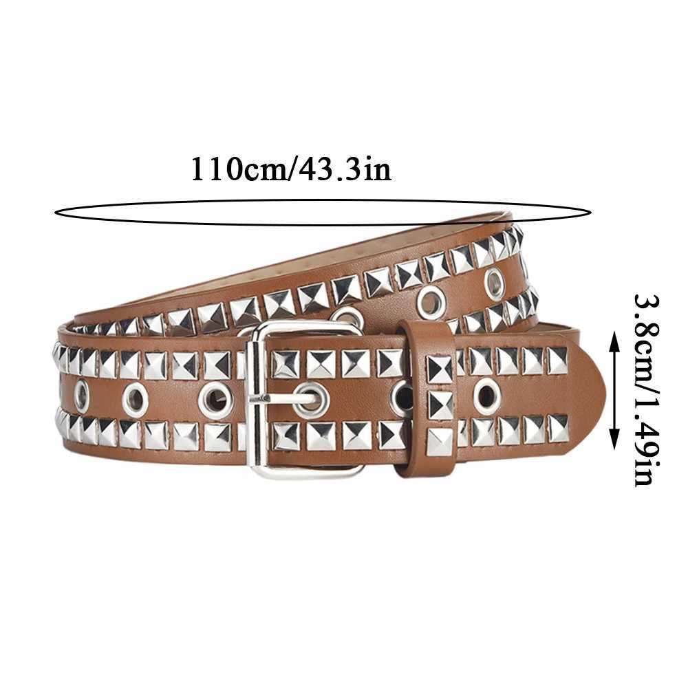 New Fashion Womens Leather Punk Belt Square Rivet Metal Belt Mens and Womens Width Adjustable Jeans Belt Designer Belt W240920
