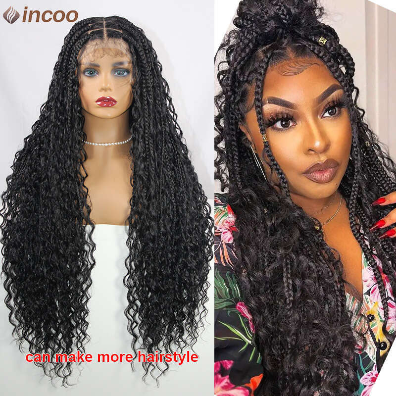 Long 32 Boho Braided Full Lace Front 613 Blonde Curly Goddess Locs Wigs Pre Plucked With Baby Hair Synthetic Box Braids Wig
