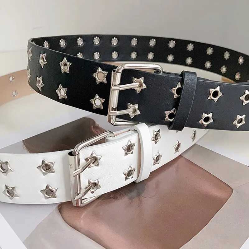 European and American hollow punk casual womens belt fashion star eye decoration double row belt womens jeans belt W240920