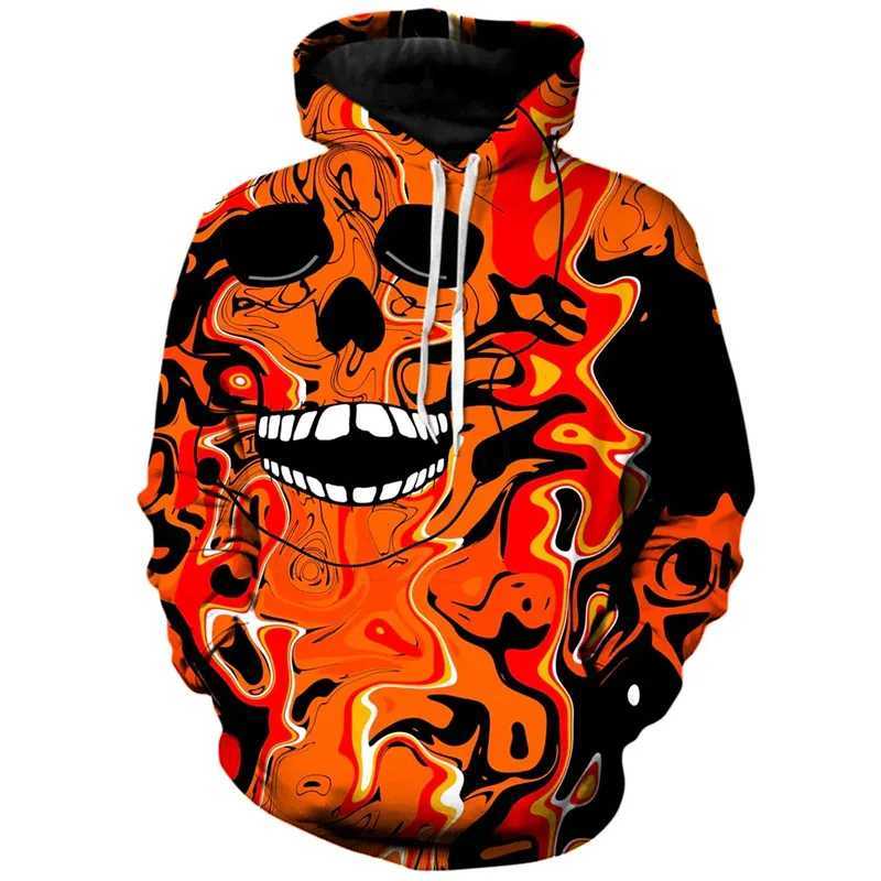 Halloween Spider Webs Graphic Hoodie Men 3D Printed Skull Sweatshirt Street Personality Cosplay Pullovers Loose Long Sleeve Tops Y240920
