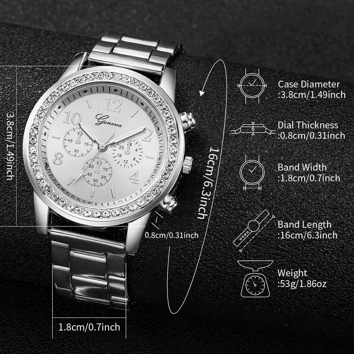 Fashion Women Stainless Steel Silver Color Quartz Watch Diamond BraceletX240920