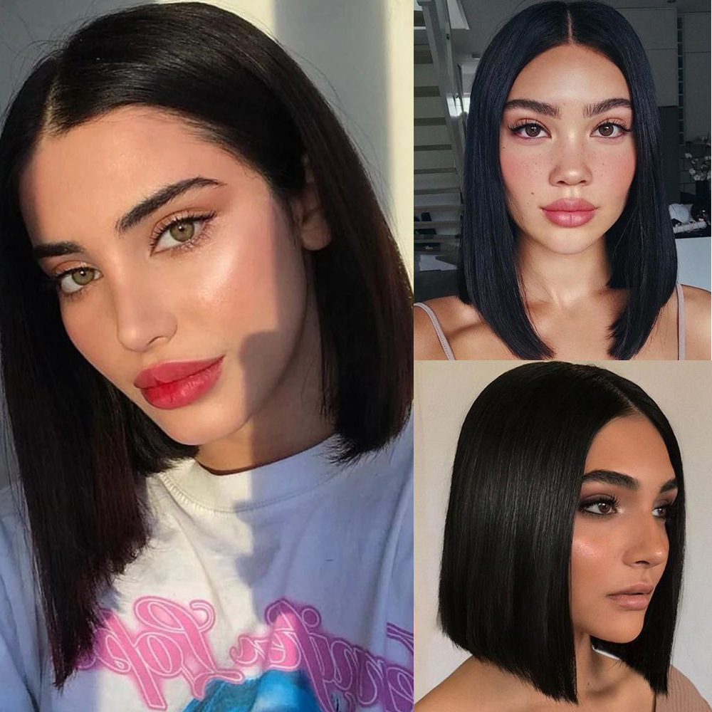 Synthetic Wig 1B 99J 4H27 Mechanism Bob Wig Middle Part 14inch Black High Temperature Fiber