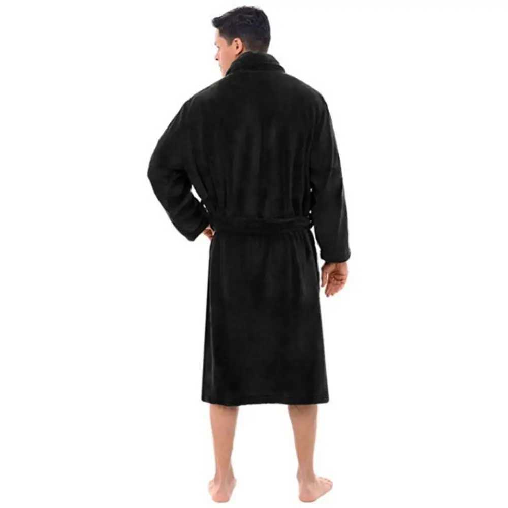 Men pajamas bathrobe Shawl Collar Fleece Solid Long Bath Robe Home Gown Sleepwear Warm Clothes Autumn Winter Robes with Pocket Y240919