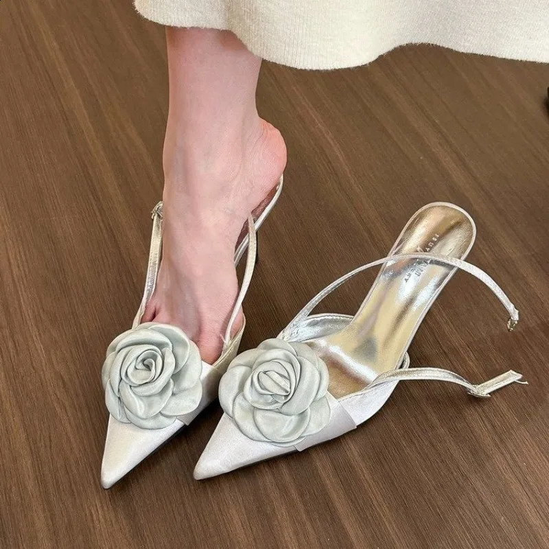 2024 Summer Sexy Fashion Flower Womens Shoes Pointed Toe High Heels Sandals Wedding Straps Womens Pump 240919