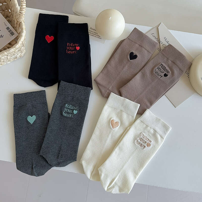 Korean Ins Trendy Love Embroidered Stocking Children's Spring And Autumn Cotton Street Japanese Versatile Heel Letter Stocking