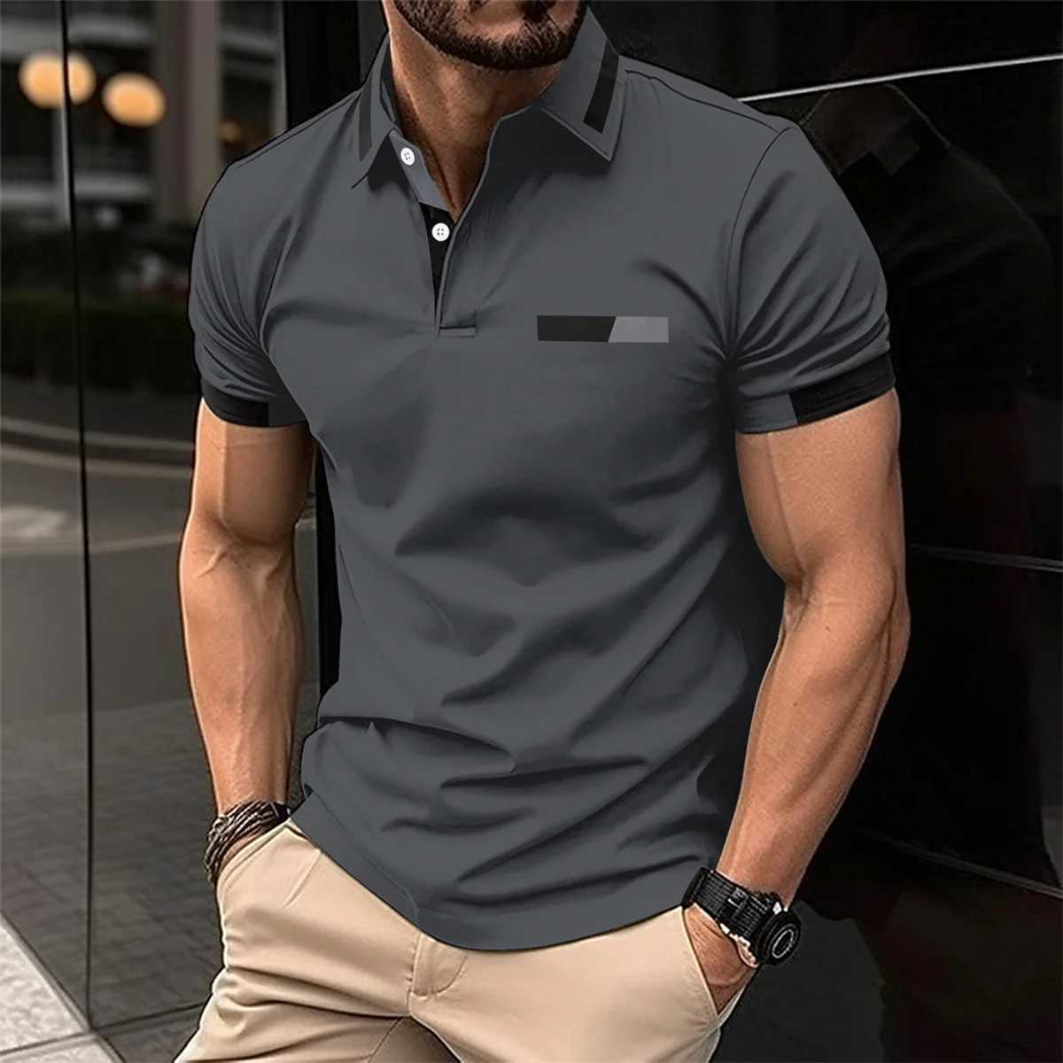 Summer fashion new Polo shirt casual lapel button golf dress gradient printed short-sleeved T-shirt big mens Polo shirtX240920